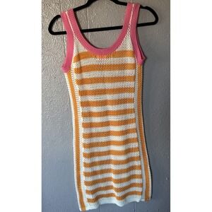 Women's Pink Lily Crochet Tank Dress Beach Cover Up Size M Colorful Hippie